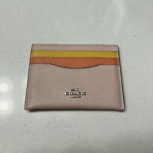 Coach Beige/Pink Card Holder with Stripes